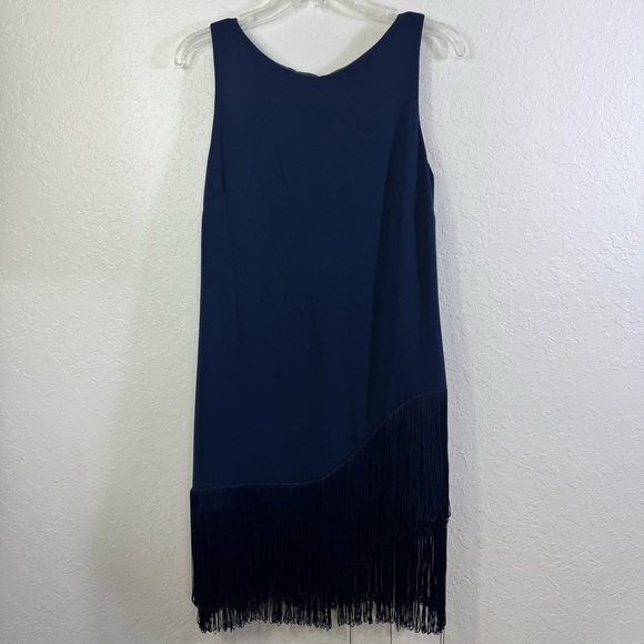 Trina Turk Alana navy‎ swing size 6 mock pleat Elegant Navy Fringe Dress nwt - Picture 4 of 14